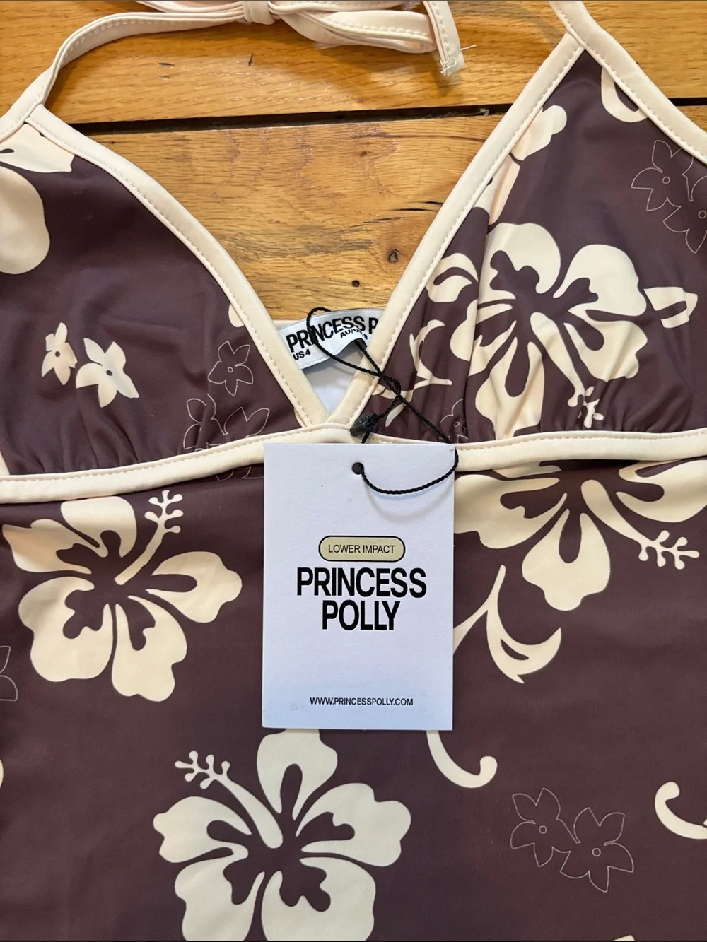 Princess Polly Brown and Cream Floral Bikini Top and Boy shorts